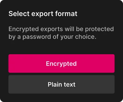 Screenshot of export-flow within Ente Auth