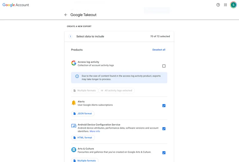 First step of exporting Zips from Google Photos via Takeout