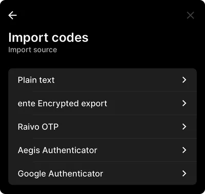 Screenshots of the import screen within ente Auth
