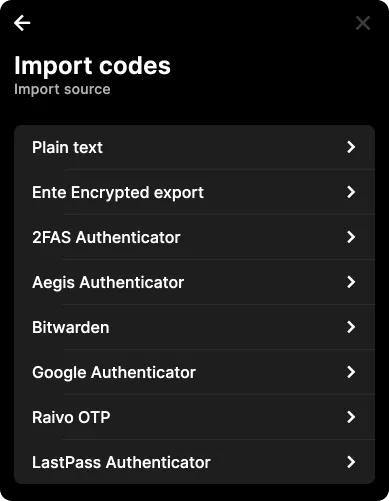 Screenshot of the import screen within Auth