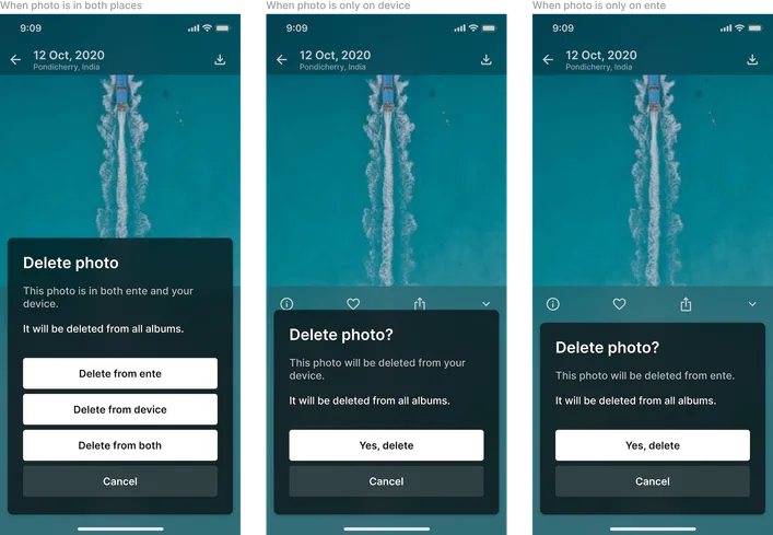 Deletion prompts on photo screen