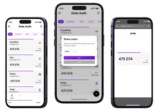 Screenshot of Auth's share feature