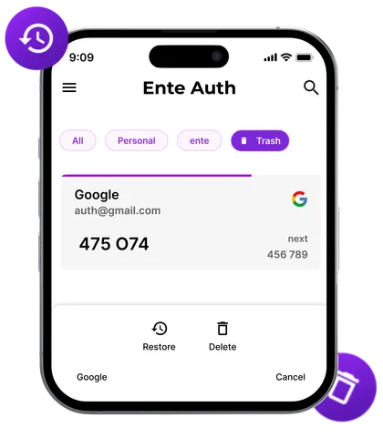Illustration of Auth's Trash and Recover features