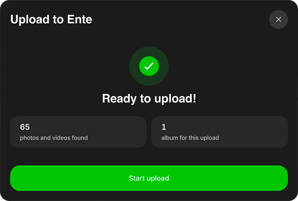 Ready to upload with media and album counts