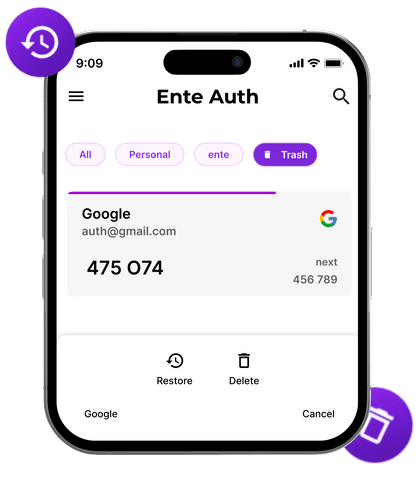 Illustration of Auth's Trash and Recover features